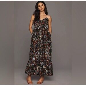 NWT - Anthropologie Olani Flounce Hem Maxi Dress - Black and Multicolor